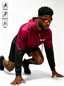 Acti Log Men's Gradient Print Zip-Up Sweatshirt, Long Sleeve, Pockets, Suitable For Running, Workout, Outdoor Casual - Multicolor - View 3