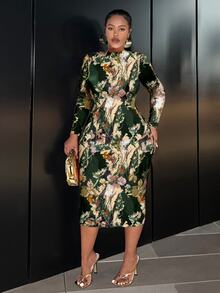 Slaydiva Women Camo Tree Branch Pattern Long Sleeve Round Neck Casual Dress, Suitable For Autumn Winter - Multicolor - View 3