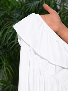 Slaydiva New Spring/Summer Casual Holiday White Strapless High Split Jumpsuit - White - View 8