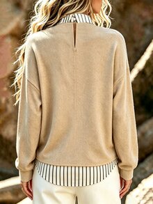Holdful Holdful Women's Autumn/Winter New Casual 2 In 1 Striped Long Sleeve Shirt - Khaki - View 2