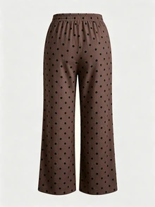 EMERY ROSE Plus Size Women Casual Vacation Relaxed Lazy Drape Polka Dot Print Drawstring Tie Linen Loose Wide Leg Pants - Multicolor - View 2