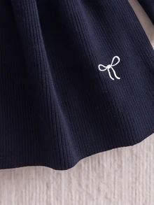 Baby Girl Embroidered Fashion Long Sleeve Sweater Autumn Dress For Outings - Navy Blue - View 6
