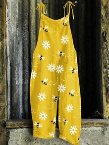 Linhara [Printed Design] Plus Size Women Casual Printed Jumpsuit Fall - Yellow - View 4