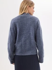 KÆRIA Hus Sweater Leher Corong Lengan Panjang - Rajutan Lembut - Biru Marle - Potongan Longgar, Minimalis, Klasik - Biru - View 2