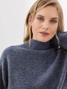 KÆRIA Hus Sweater Leher Corong Lengan Panjang - Rajutan Lembut - Biru Marle - Potongan Longgar, Minimalis, Klasik - Biru - View 6