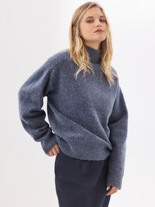 KÆRIA Hus Sweater Leher Corong Lengan Panjang - Rajutan Lembut - Biru Marle - Potongan Longgar, Minimalis, Klasik - Biru - View 5