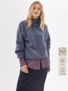 KÆRIA Hus Sweater Leher Corong Lengan Panjang - Rajutan Lembut - Biru Marle - Potongan Longgar, Minimalis, Klasik - Biru - View 8