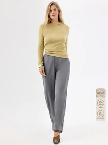 KÆRIA Hus Relaxed Wide Leg Trousers - Heritage Wool Suiting - Grey Marle - Elastic Waist, Pleated, Workwear - Grey - View 8