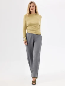 KÆRIA Hus Relaxed Wide Leg Trousers - Heritage Wool Suiting - Grey Marle - Elastic Waist, Pleated, Workwear - Grey - View 1