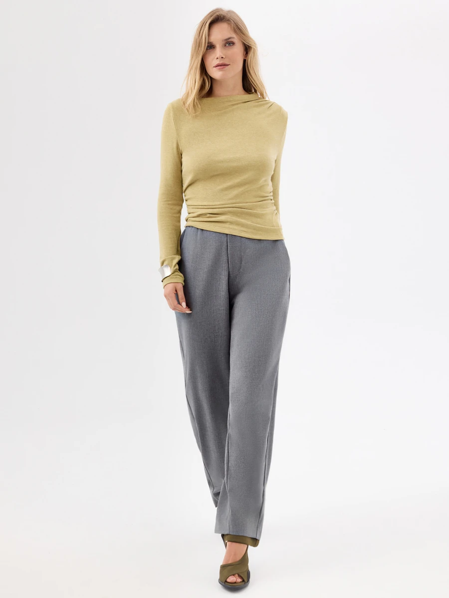 KÆRIA Hus Relaxed Wide Leg Trousers - Heritage Wool Suiting - Grey Marle - Elastic Waist, Pleated, Workwear - Grey - View 1
