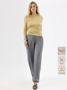 KÆRIA Hus Relaxed Wide Leg Trousers - Heritage Wool Suiting - Grey Marle - Elastic Waist, Pleated, Workwear - Grey - View 9