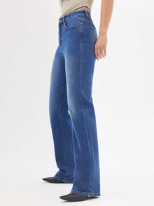 KÆRIA Hus 90s High Rise Straight Leg Jeans - Comfort Stretch Denim - Mid Blue Wash - Clean Line, Refined Everyday Aqua Blue Summer Casual - Medium Wash - View 3