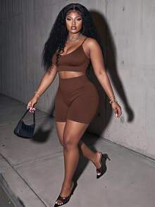 Slaydiva Summer Basic Loose Fit Women's Plus Size Outdoor Casual Baggy Set Gym Formal Workout Brown - Rust Brown - View 1