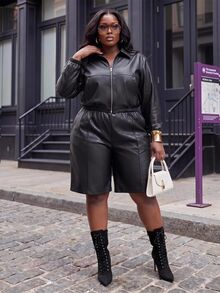 Slaydiva Setelan Jaket dan Celana Pendek Gaya Streetwear Kasual Elegan Ukuran Plus Era 80-an, 2 Potongan, Pakaian Kerja, Jalan-jalan Malam, Liburan, Bisnis yang Chic, Musim Gugur untuk Wanita Berlekuk, Hitam - Hitam - View 10