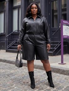 Slaydiva Setelan Jaket dan Celana Pendek Gaya Streetwear Kasual Elegan Ukuran Plus Era 80-an, 2 Potongan, Pakaian Kerja, Jalan-jalan Malam, Liburan, Bisnis yang Chic, Musim Gugur untuk Wanita Berlekuk, Hitam - Hitam - View 11