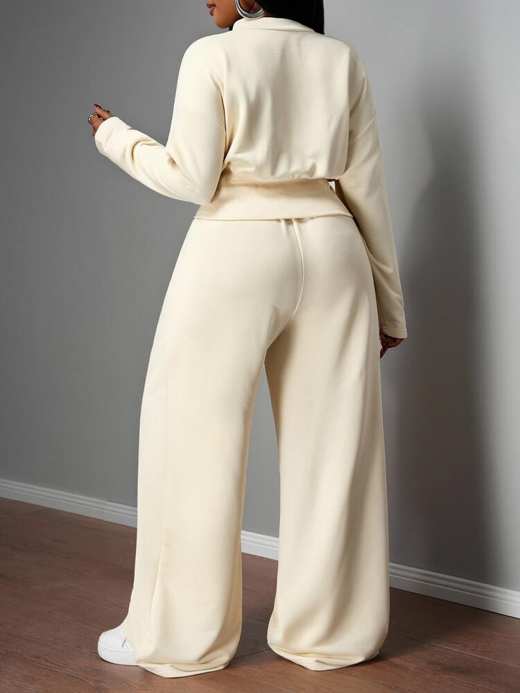 Slaydiva Beige,Autumn,Casual,Vacation Women's Plus Size Lounge Sets,New Arrivals Fall & Winter Clothes For Women,Halloween Fashion,Wide Leg Pant Sets - Yellow - View 13