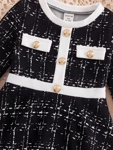 SHEIN Baby Girl Vintage Colorblock Button Dress For Outings - Black - View 7