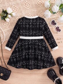 SHEIN Baby Girl Vintage Colorblock Button Dress For Outings - Black - View 6