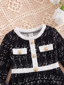 SHEIN Baby Girl Vintage Colorblock Button Dress For Outings - Black - View 5