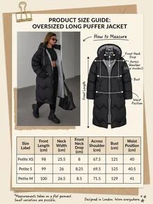 SHEIN معاطف شتوية طويلة للنساء بلون موحد مع تفاصيل بطانة بيضاء متباينة - الأسود - مشاهدة 6