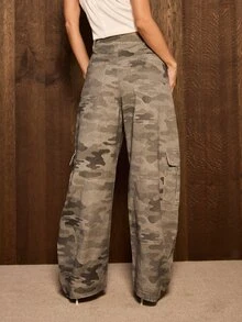 AiiRZ Celana Kargo Kamuflase Kaki Lebar Pinggang Tinggi Panjang Denim Motif Kamuflase Dengan Kantong Kargo Samping Gaya Jalanan Musim Gugur Musim Dingin - MultiWarna - View 7