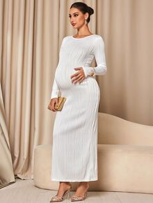 MaterniChic Maternity Solid Color Casual Daily Summer Travel Dress - White - View 4