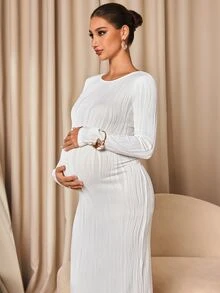 MaterniChic Maternity Solid Color Casual Daily Summer Travel Dress - White - View 5