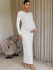 MaterniChic Maternity Solid Color Casual Daily Summer Travel Dress - White - View 2