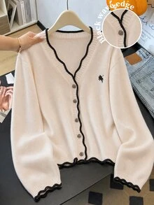 GlowEve CURVE Cardigan Bahu Jatuh dengan Trim Kontras untuk Guru, Liburan, Hitam Putih, Musim Gugur, Kasual, Tradisional, Musim Dingin - MultiWarna - View 3