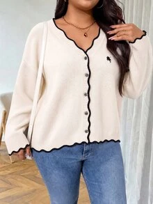 GlowEve CURVE Cardigan Bahu Jatuh dengan Trim Kontras untuk Guru, Liburan, Hitam Putih, Musim Gugur, Kasual, Tradisional, Musim Dingin - MultiWarna - View 4