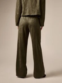 AiiRZ Celana Panjang Model Potongan Lebar Berpinggang Tinggi Bahan Suede Warna Zaitun dengan Detail Kancing Emas di Pinggang, Celana Panjang Pas Badan untuk Musim Gugur dan Musim Dingin - Hijau Tentara - View 3