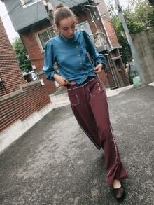 Nöista Wide Leg Denim Trousers With Contrast Waist And Pockets. Fall Winter, Casual, Everyday, Back To School. - Purple - View 4