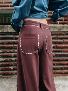 Nöista Wide Leg Denim Trousers With Contrast Waist And Pockets. Fall Winter, Casual, Everyday, Back To School. - Purple - View 7