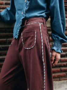 Nöista Wide Leg Denim Trousers With Contrast Waist And Pockets. Fall Winter, Casual, Everyday, Back To School. - Purple - View 5