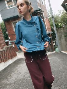 Nöista Wide Leg Denim Trousers With Contrast Waist And Pockets. Fall Winter, Casual, Everyday, Back To School. - Purple - View 6