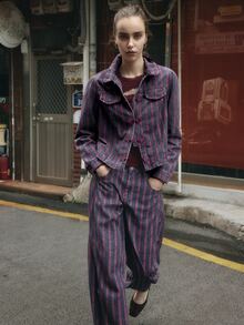 Nöista New Chinese Style Printed Denim Short Jacket - Purple - View 5