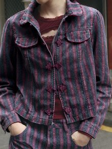 Nöista New Chinese Style Printed Denim Short Jacket - Purple - View 8