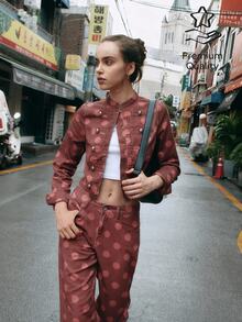 Nöista 棕色與粉色波點短版上衣，秋冬復古街頭風，可愛休閒亮眼單品，適合日常旅行 - 紅色 - 查看 1
