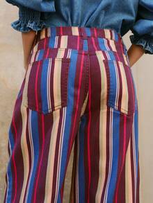 Nöista Vertical Striped Wide-Leg Jeans. Versatile Everyday, Suitable Casual Outings, Commuting, Parties; Easily Paired Anything. Fall Winter, Going Out - Red Violet - View 7
