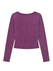 Nöista Slim-Fit, Long-Sleeved Top Hazy Pink Wash. Distressed Finish. Y2K, Casual, Stretchy, Soft, Dates, Parties, Commuting. Fall Winter,Going Out - Burgundy - View 8