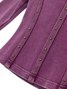 Nöista Slim-Fit, Long-Sleeved Top Hazy Pink Wash. Distressed Finish. Y2K, Casual, Stretchy, Soft, Dates, Parties, Commuting. Fall Winter,Going Out - Burgundy - View 9