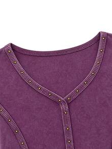 Nöista Slim-Fit, Long-Sleeved Top Hazy Pink Wash. Distressed Finish. Y2K, Casual, Stretchy, Soft, Dates, Parties, Commuting. Fall Winter,Going Out - Burgundy - View 10