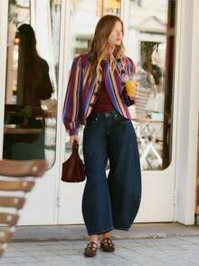 Nöista Vertical Striped, Chinese Stand-Up Collar, Long-Sleeved Jacket. Slim Fit, Cropped, Parties, Dates, Dinners, Commuting.Fall/Winter,Casual.Versatile. - Red Violet - View 6