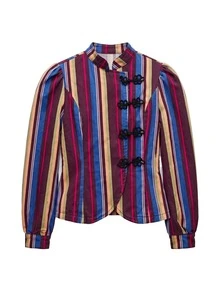 Nöista Vertical Striped, Chinese Stand-Up Collar, Long-Sleeved Jacket. Slim Fit, Cropped, Parties, Dates, Dinners, Commuting.Fall/Winter,Casual.Versatile. - Red Violet - View 9