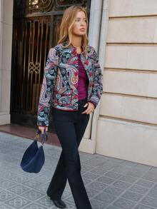 Nöista Chinese-Style Paisley Short Jacket Chinese Knot Buttons. Fitted Silhouette, Retro Glamorous,Fall/Winter, Going Out, Elegant Party. - Black - View 4