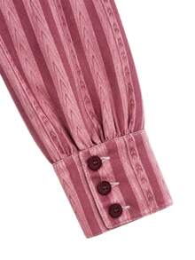 Nöista Chinese-Style Stand-Up Collar, Striped,Short-Sleeved Jacket Frog Buttons.Fitted, Practical,Versatile,Casual,Y2K,Preppy,Commutes.Fall Winter,Going Out - Hot Pink - View 9