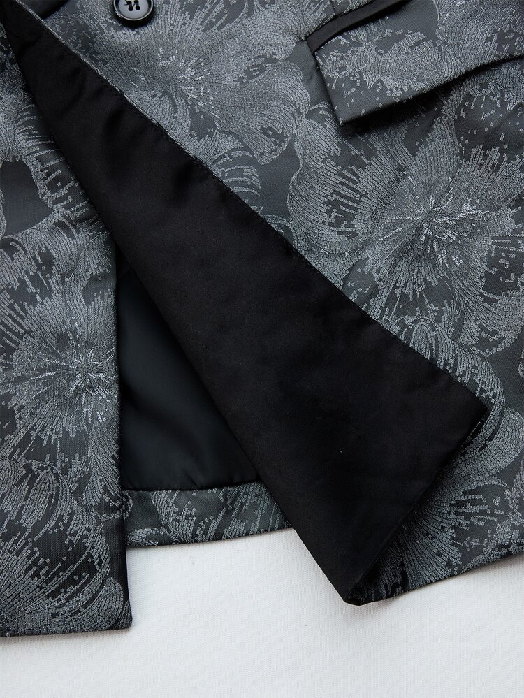 Manfinity AFTRDRK Men's Luxurious Party Casual Suit Set With Elegant Floral Pattern - Black - View 5