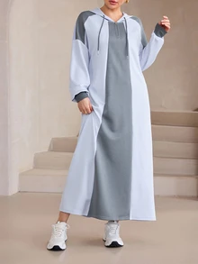 Graceveil Women's Casual Colorblock Patchwork Hooded Long Sleeve Dress - Mauve Purple - View 4