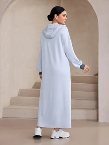 Graceveil Women's Casual Colorblock Patchwork Hooded Long Sleeve Dress - Mauve Purple - View 3