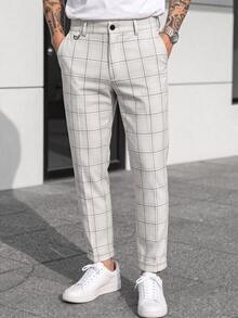 Manfinity Bizformal Men's Plaid Tapered Leg Loose Casual Work Suit Pants With Pockets, Formal Trousers, Suitable For Ceremonial Occasions, Old Money - Multicolor - View 6